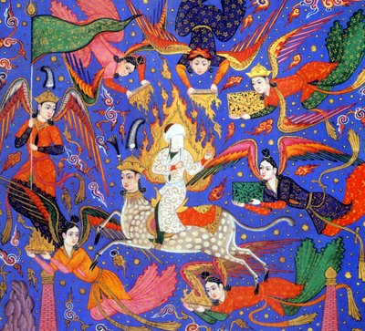 Voyage of Muhammad, Illustration from Fal-nameh Manuscript by Indian School